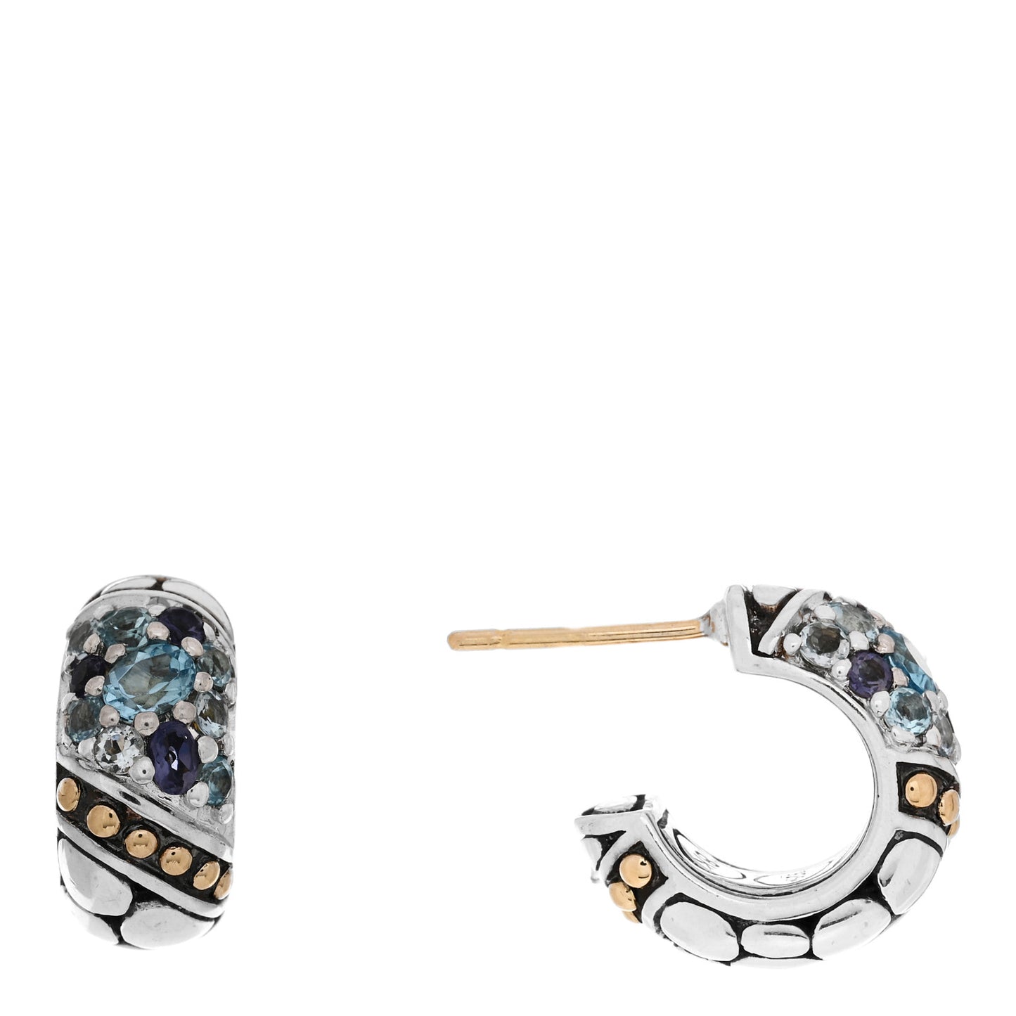 Sterling Silver 18K Yellow Gold Blue Topaz Iolite Aquamarine Kali Lavafire Hoop Earrings