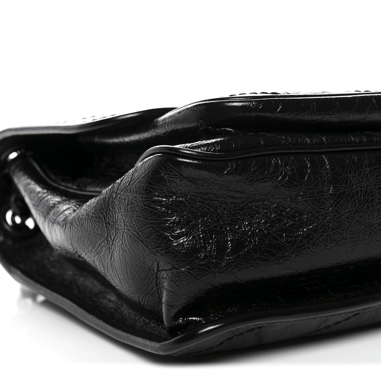 Crinkled Calfskin Matelasse Monogram Medium Niki Chain Satchel Black