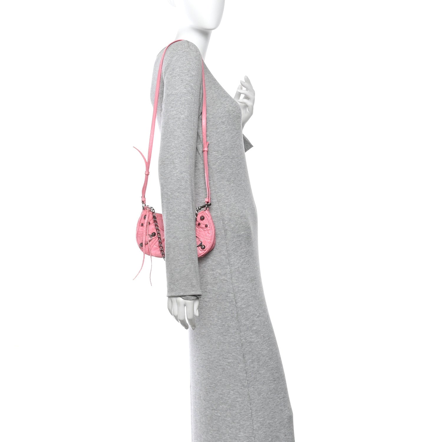 Balenciaga Extra Supple Calfskin Crocodile Embossed Le Cagole Mini Purse With Chain Sweet Pink 2 of 9