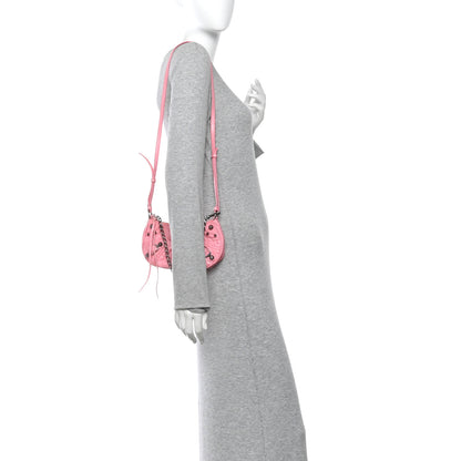 Balenciaga Extra Supple Calfskin Crocodile Embossed Le Cagole Mini Purse With Chain Sweet Pink 2 of 9