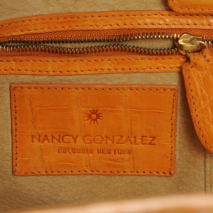 Nancy Gonzalez Crocodile Flower Embellished Satchel Orange 6 of 7
