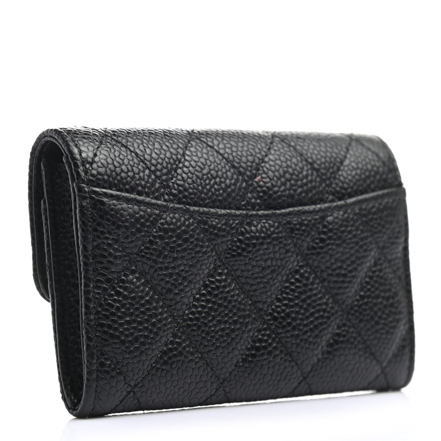 Caviar Quilted Flap Card Holder Wallet Black