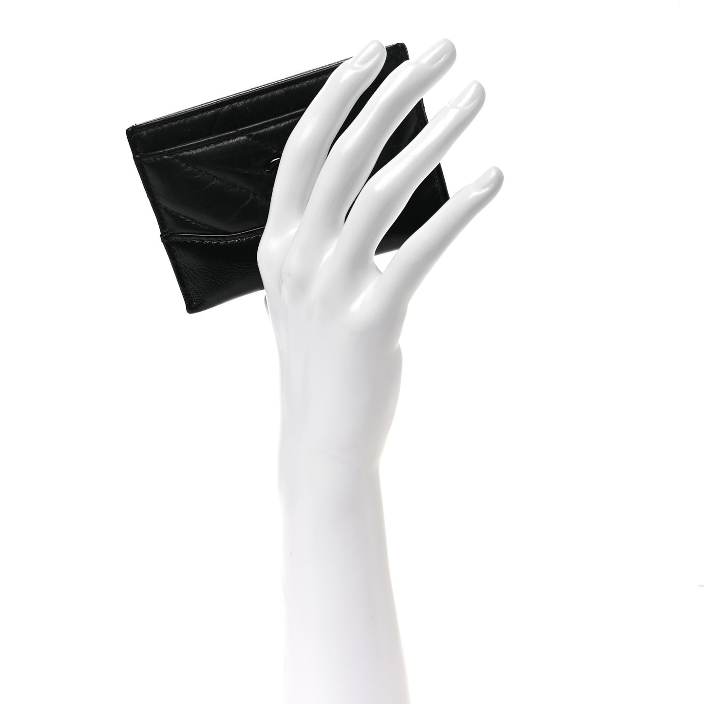 Aged Calfskin Chevron Quilted Gabrielle Card Holder So Black