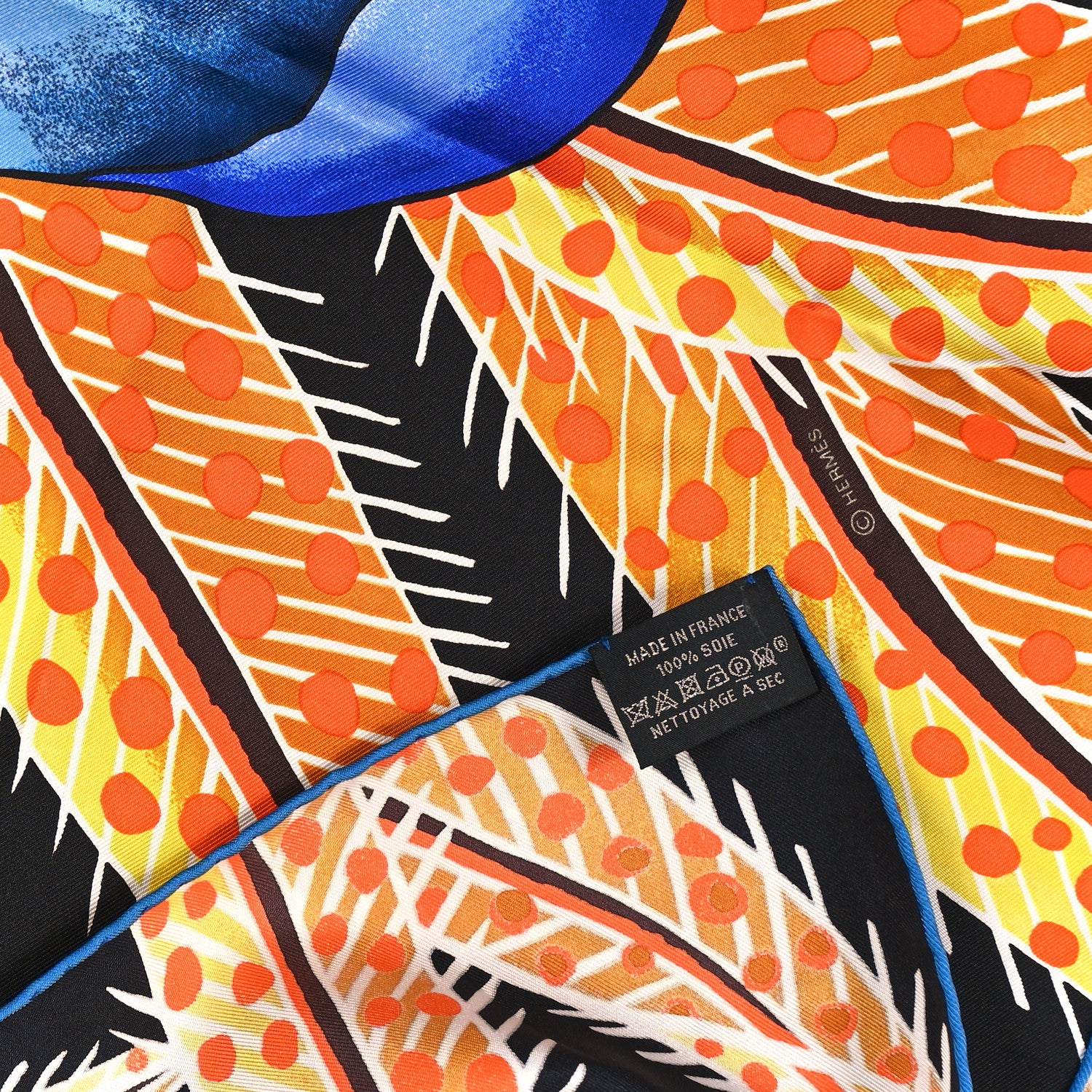 Hermes Silk Baobab Cat Scarf 90 Black Jaune Bleu 3 of 3