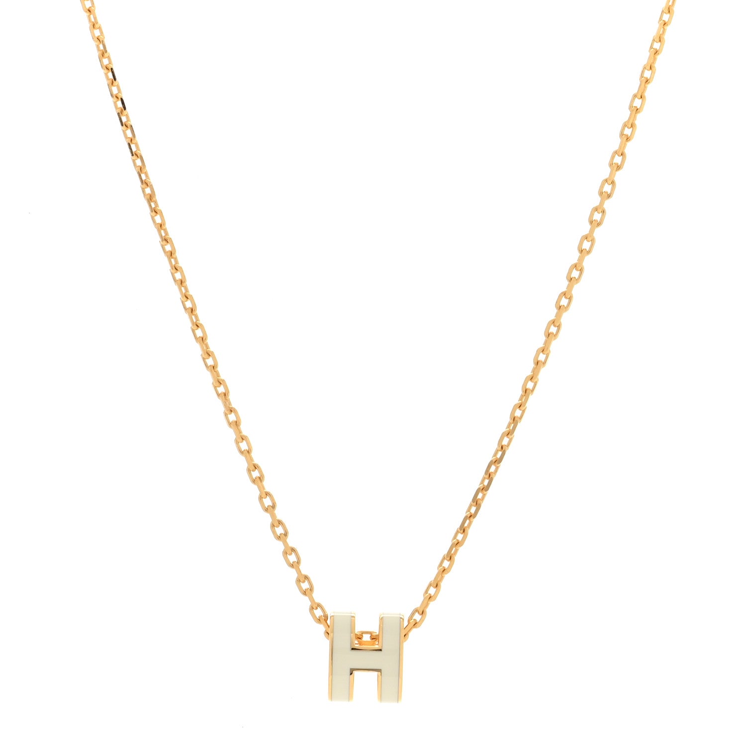 Hermes Lacquered Gold Mini Pop H Pendant Necklace White 1 of 6