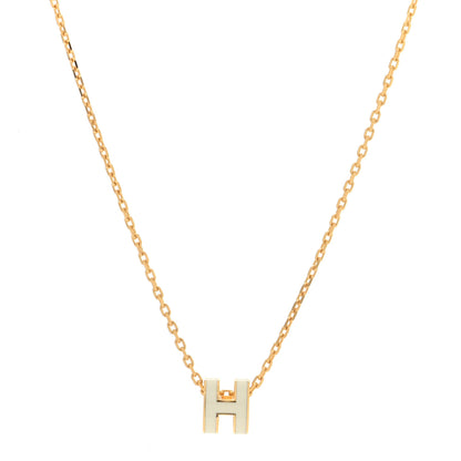 Hermes Lacquered Gold Mini Pop H Pendant Necklace White 1 of 6
