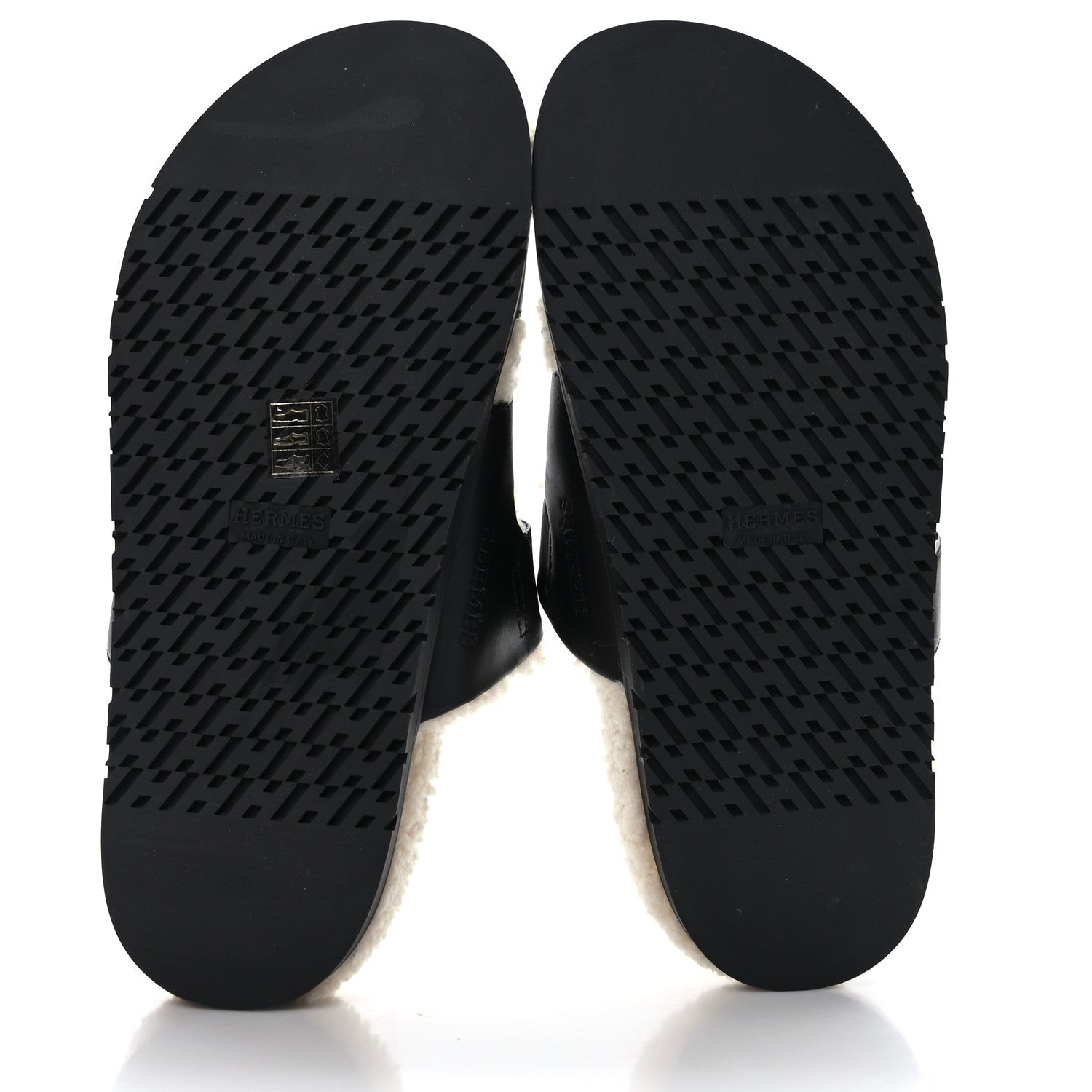 Hermes Calfskin Woolskin Womens Chypre Sandals 38.5 Black Ecru 5 of 8