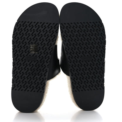 Hermes Calfskin Woolskin Womens Chypre Sandals 38.5 Black Ecru 5 of 8