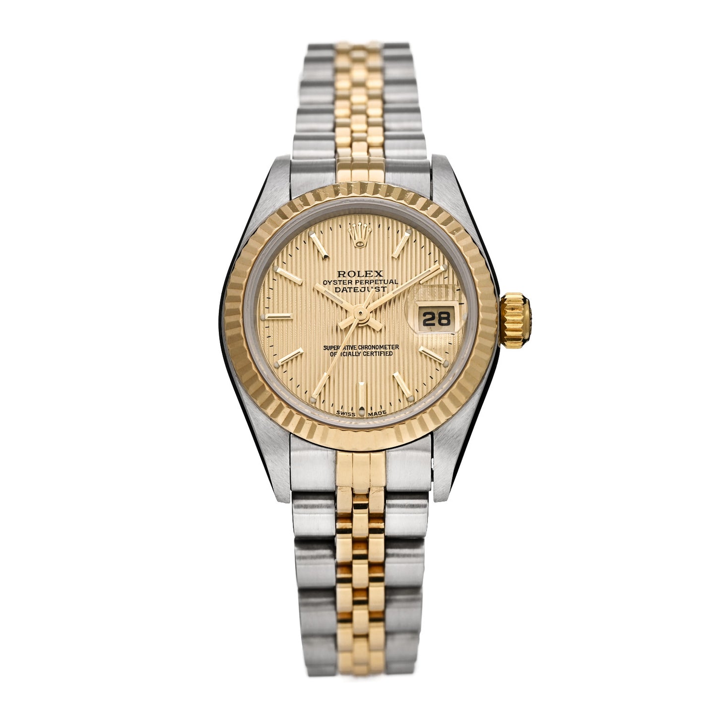 Stainless Steel 18K Yellow Gold 26mm Oyster Perpetual Datejust Watch Champagne Tapestry 79173