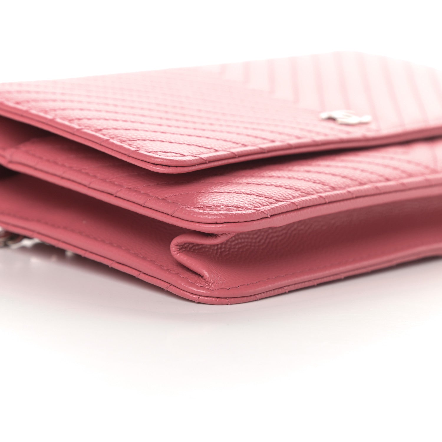 Chanel Caviar Chevron Quilted Wallet On Chain WOC Pink 10 of 13