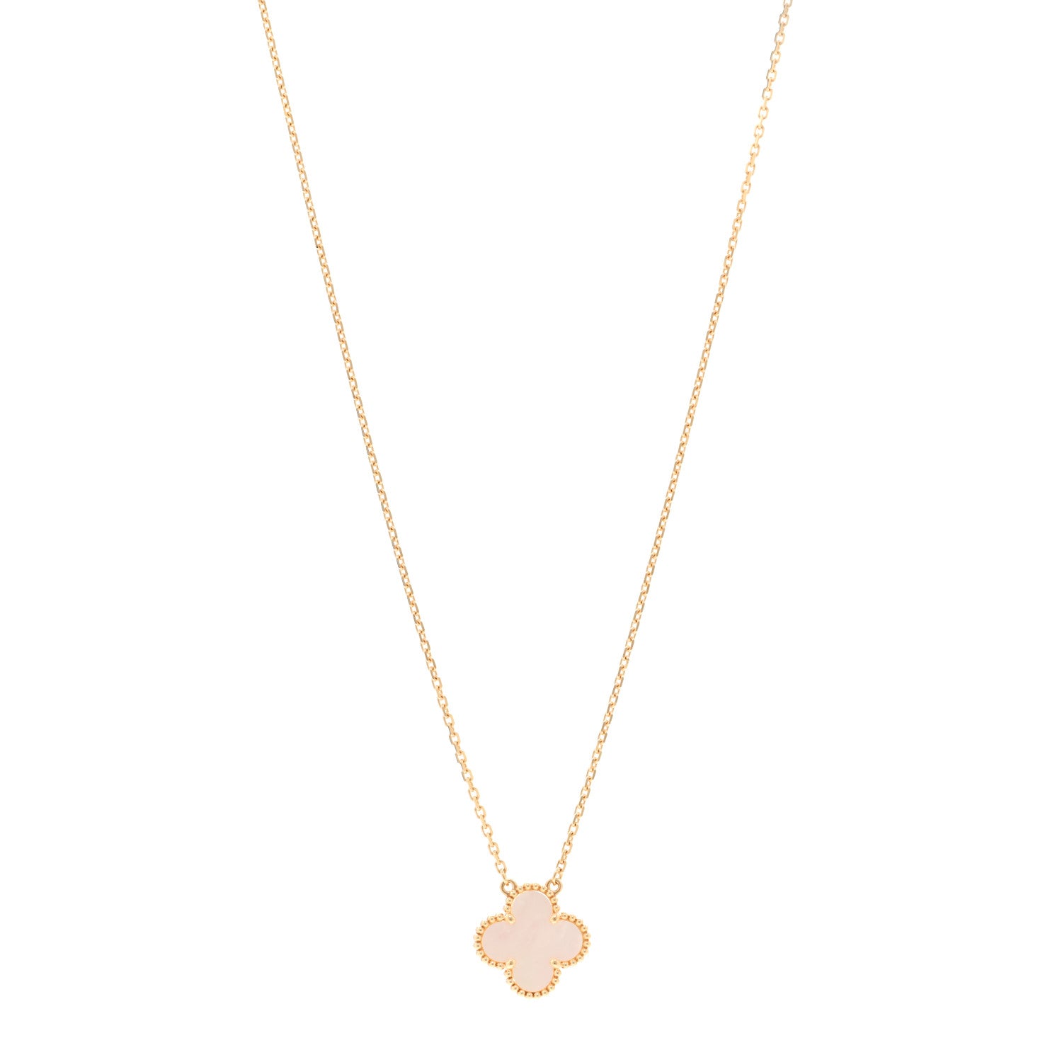 Van Cleef & Arpels 18K Yellow Gold Mother of Pearl Vintage Alhambra Pendant Necklace 1 of 5