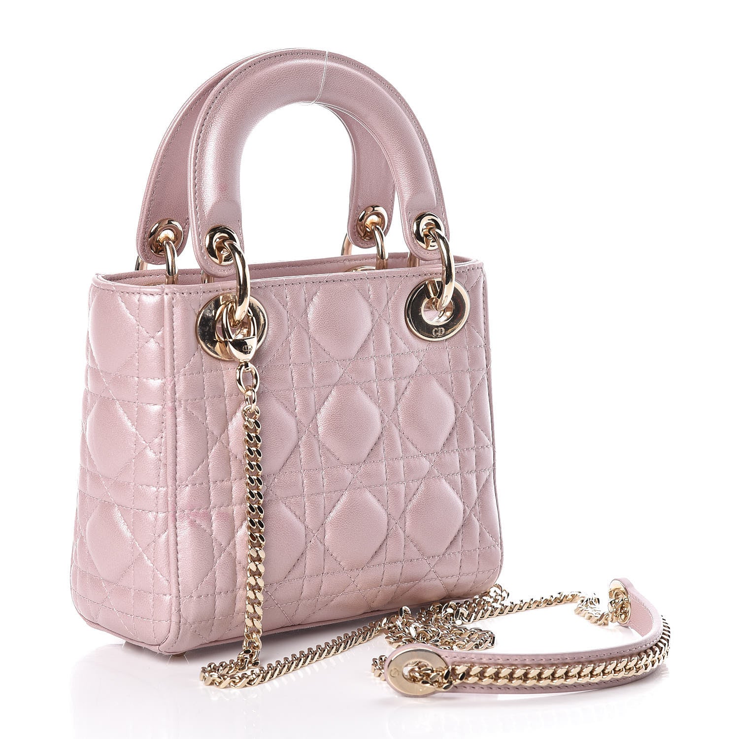 Christian Dior Metallic Lambskin Cannage Mini Lady Dior Lotus 3 of 14