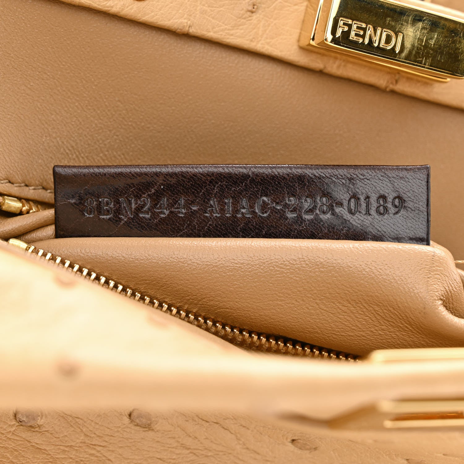 Fendi Ostrich Shiny Nappa Mini Peekaboo Iconic Satchel Cuoio 8 of 12