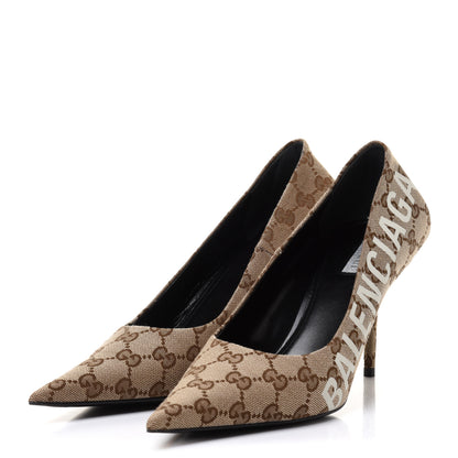 Balenciaga X GUCCI GG Monogram Square Knife 80mm Pumps 39.5 Beige Ebony 3 of 9