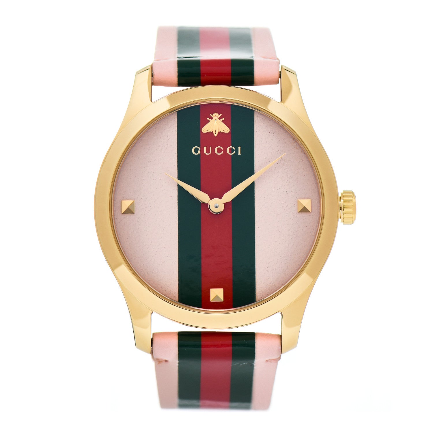 Gucci Stainless Steel Calfskin 38mm G-Timeless Stripe Web Quartz Watch Pink 1 of 5