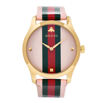 Gucci Stainless Steel Calfskin 38mm G-Timeless Stripe Web Quartz Watch Pink 1 of 5
