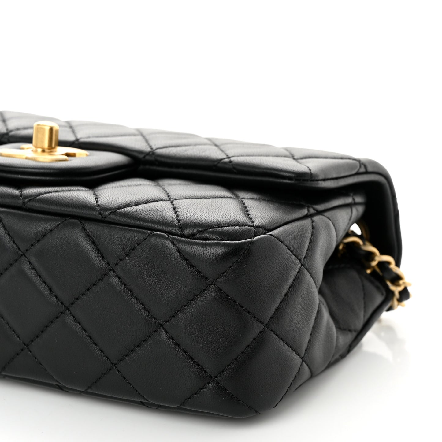Lambskin Quilted Mini Rectangular Pearl Crush Flap Black