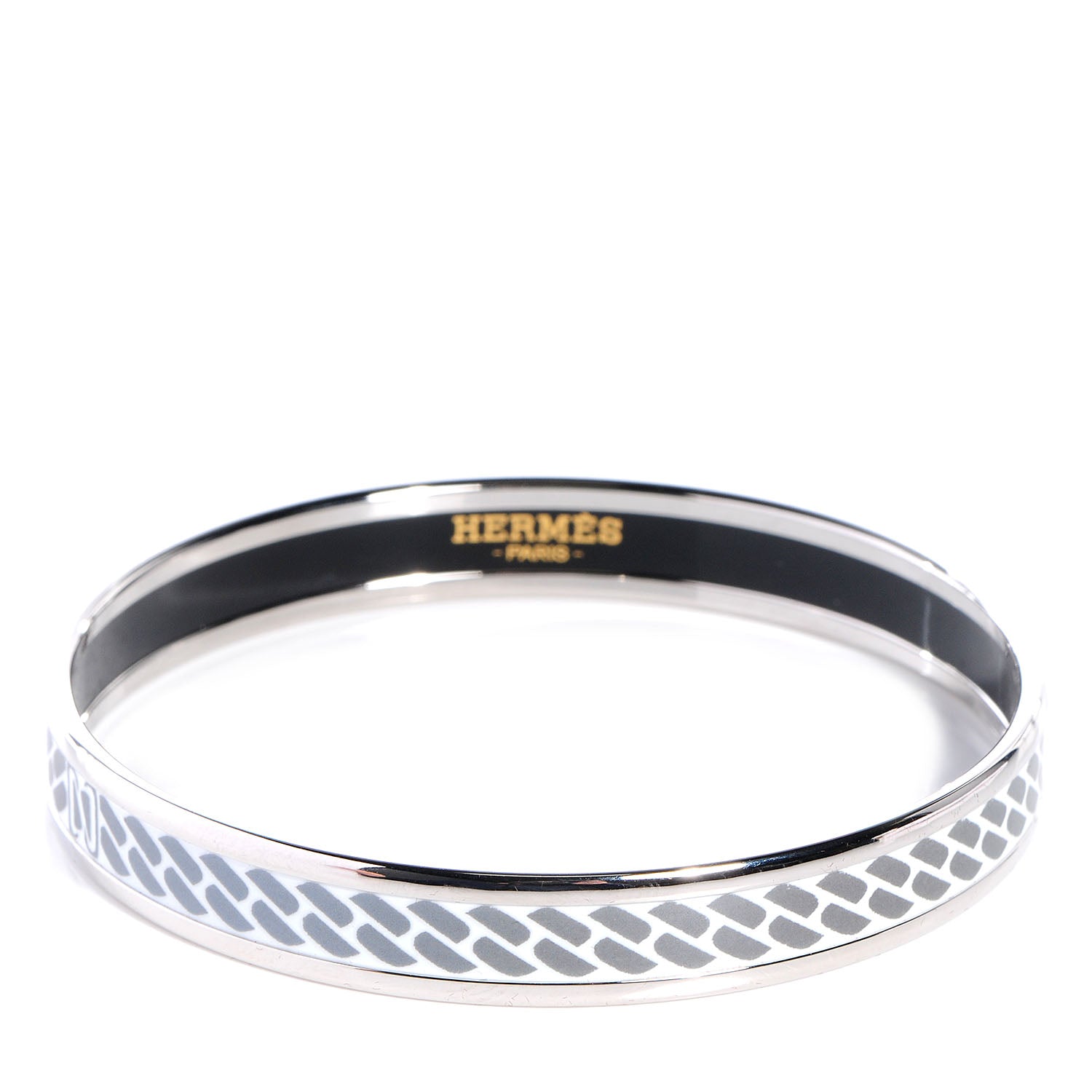 Hermes Enamel Printed Narrow Clic C'est Noue Bracelet 62 White Platinum 1 of 5