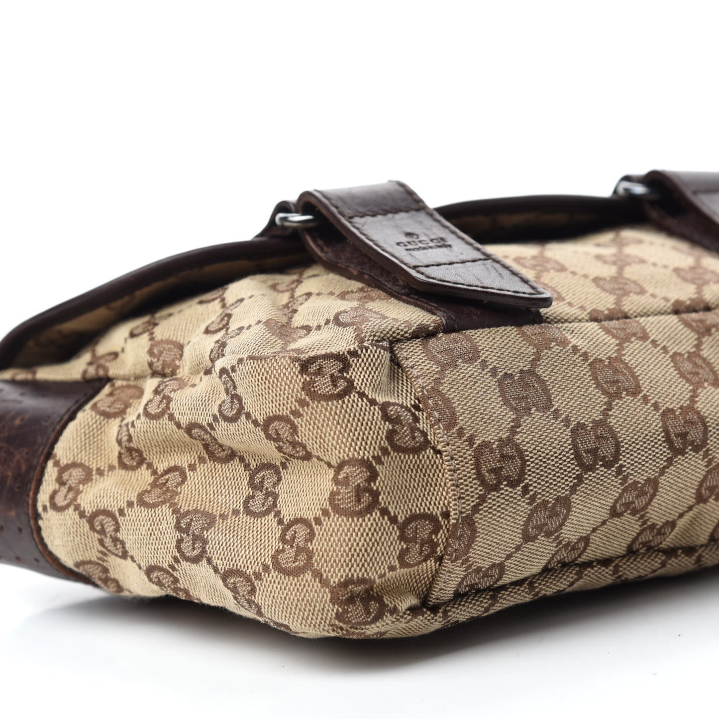 Monogram Small Double Buckle Flap Messenger Bag Beige Dark Brown