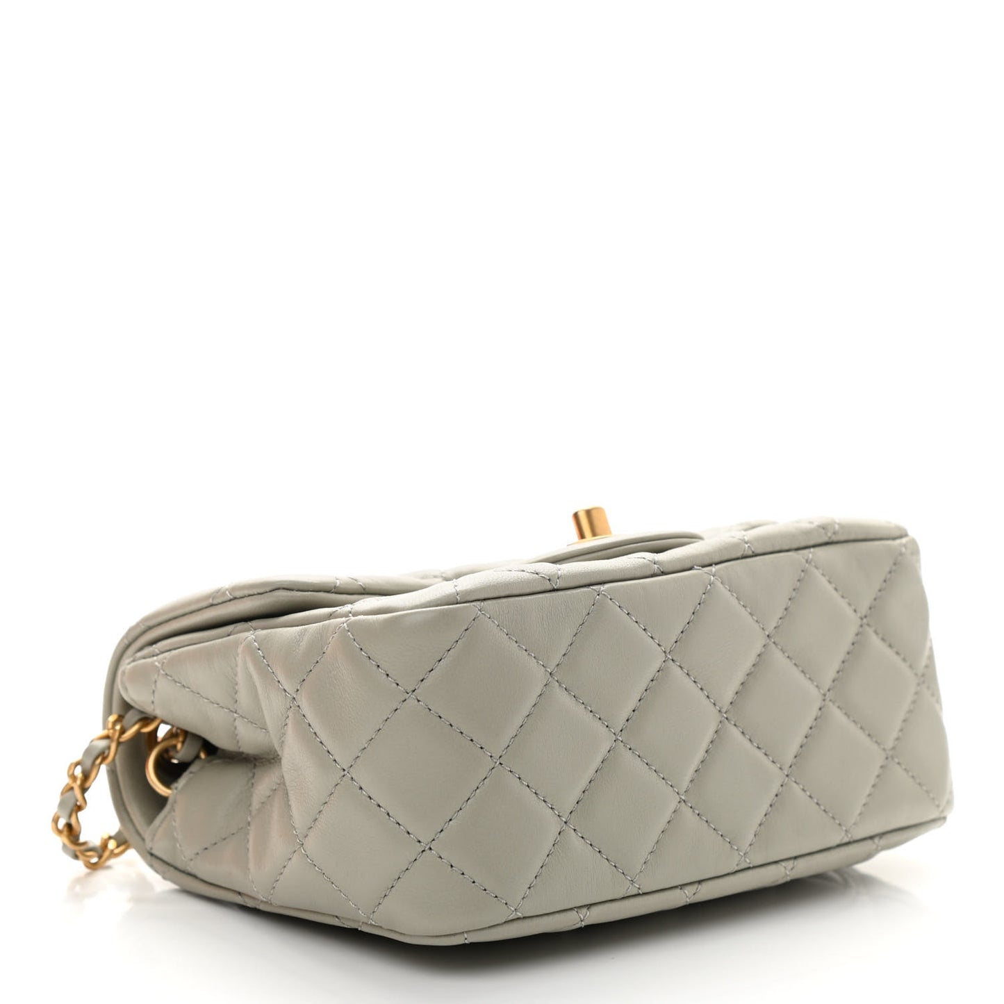 Lambskin Quilted Mini Pearl Crush Flap Light Grey