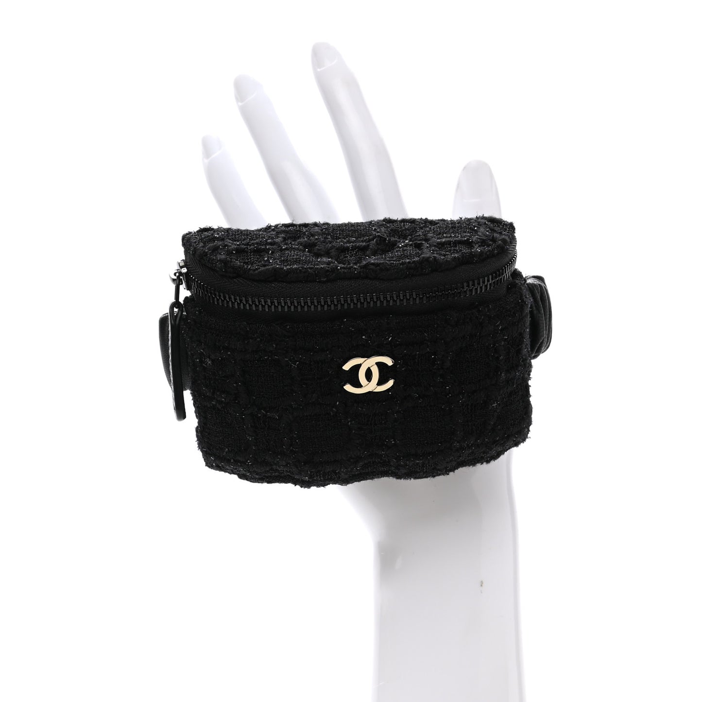 Tweed Lambskin Quilted Arm Coin Purse Black