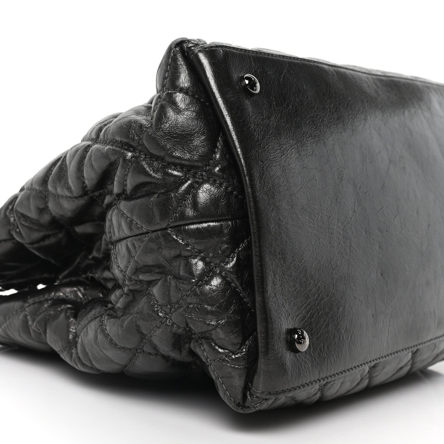 Chanel Metallic Aged Calfskin Quilted Small Chain Me Tote Dark Silver 9 of 10