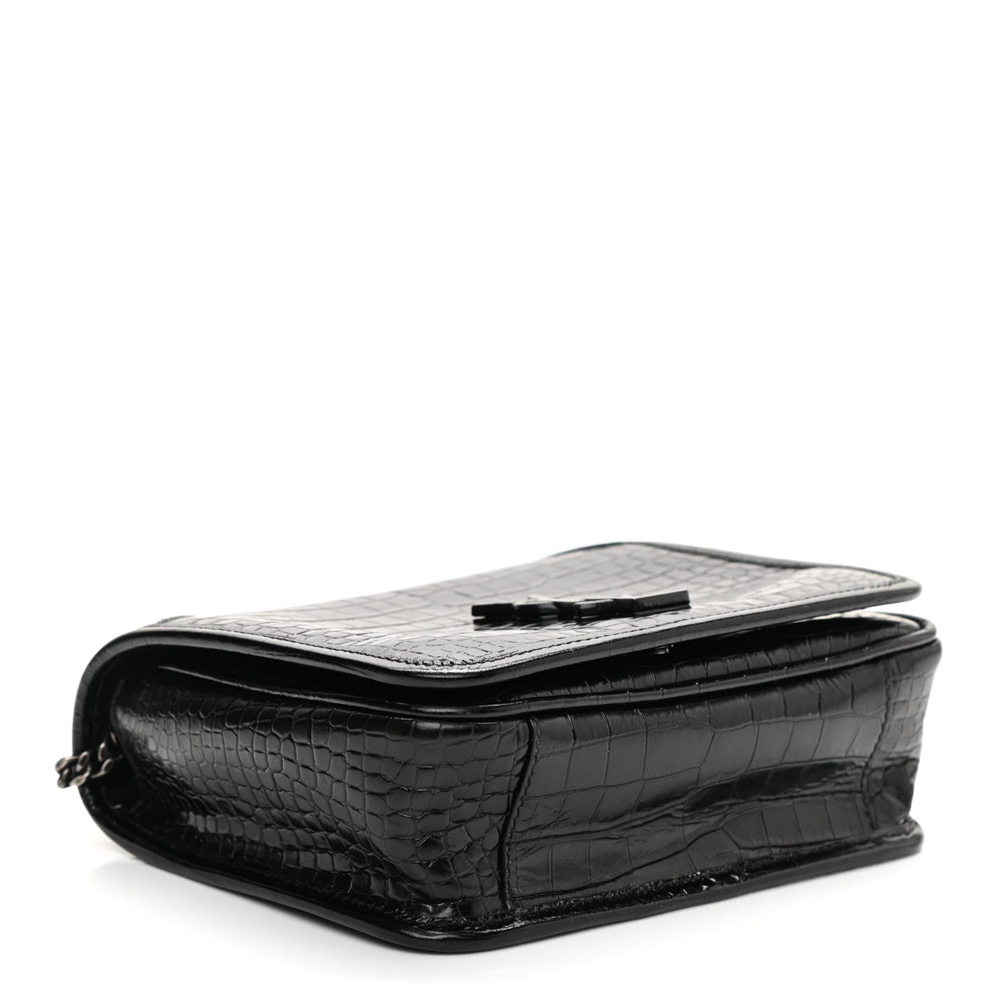 Crocodile Embossed Lambskin Matelasse Monogram Niki Chain Wallet Black