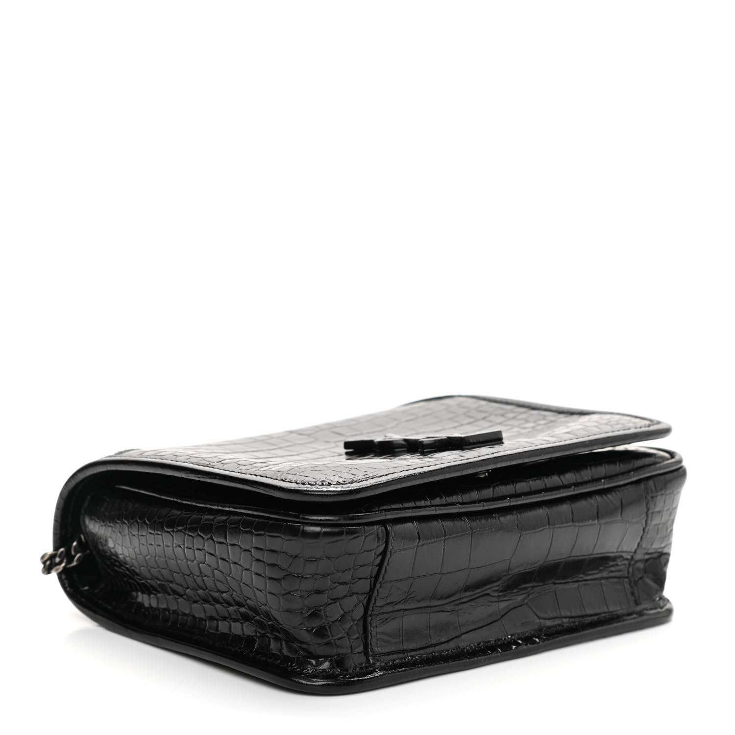 Saint Laurent Crocodile Embossed Lambskin Matelasse Monogram Niki Chain Wallet Black 4 of 9