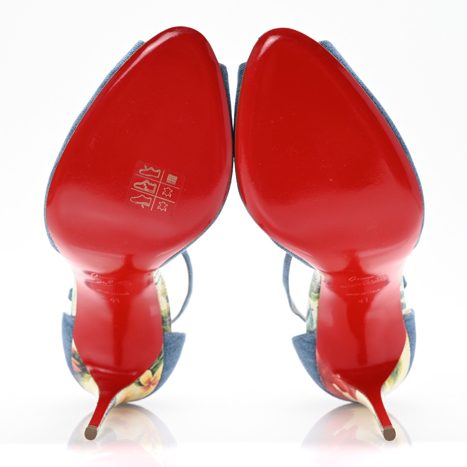 Christian Louboutin Denim Crackled Calfskin Hawaii Print Senora 100 Sandals 41 Blue White 6 of 11