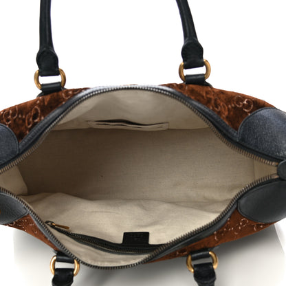 Gucci Velvet GG Monogram Textured Calfskin Web Medium Duffle Bag Brown Black 6 of 19