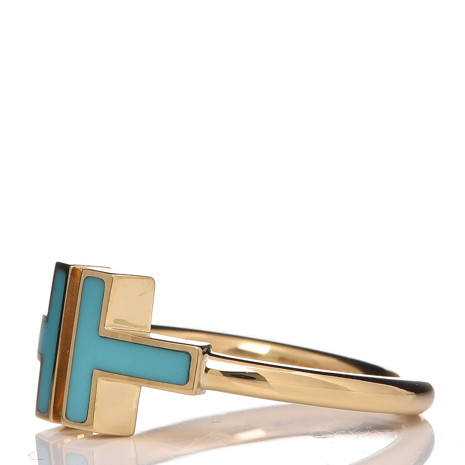 Tiffany 18K Yellow Gold Turquoise T Square Ring 53 6.25 3 of 6