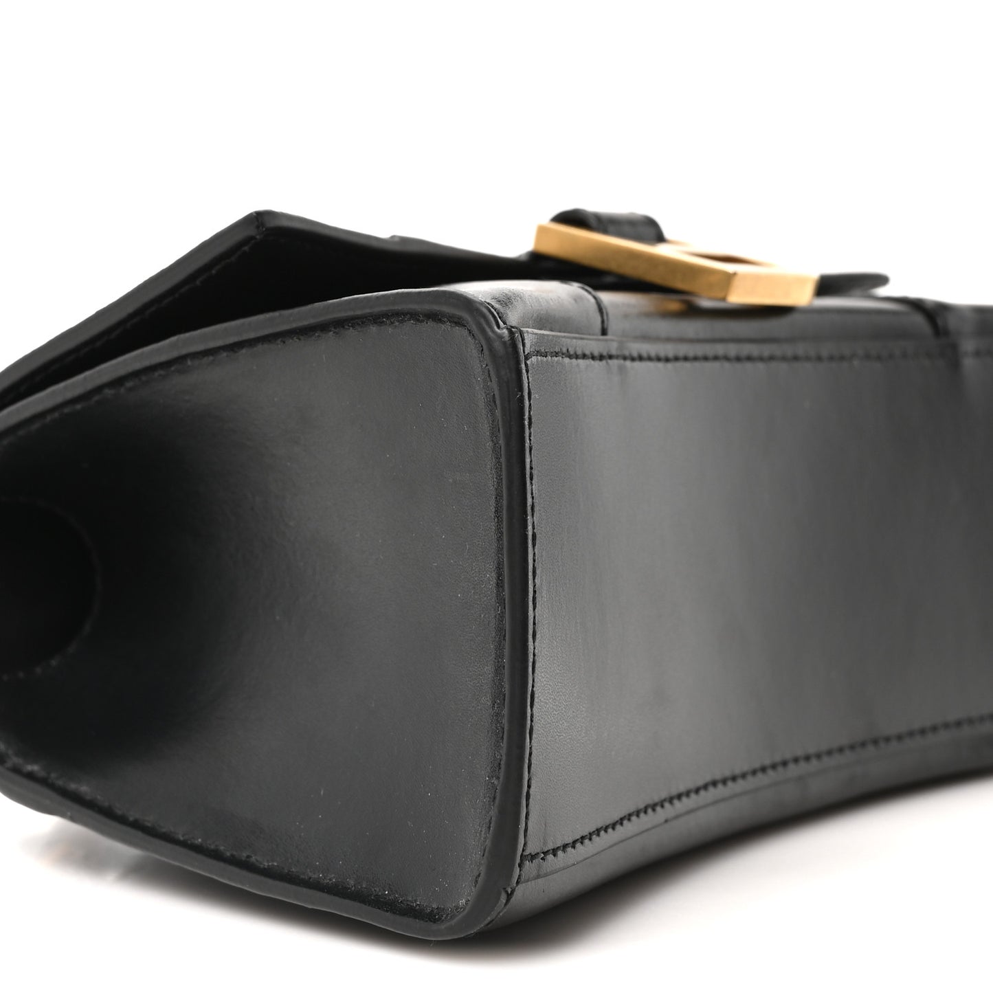 Shiny Box Calfskin Hourglass Top Handle Bag XS Black