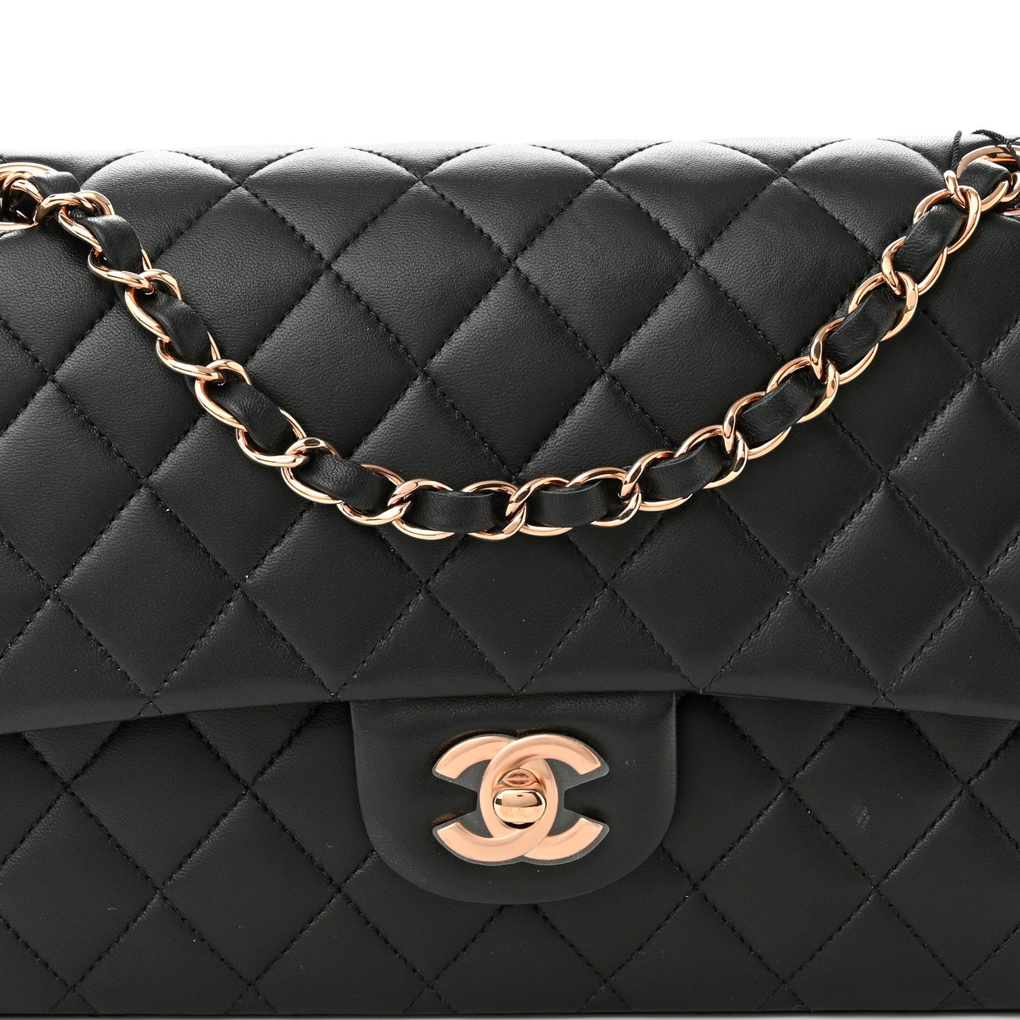Lambskin Quilted Medium Double Flap Black