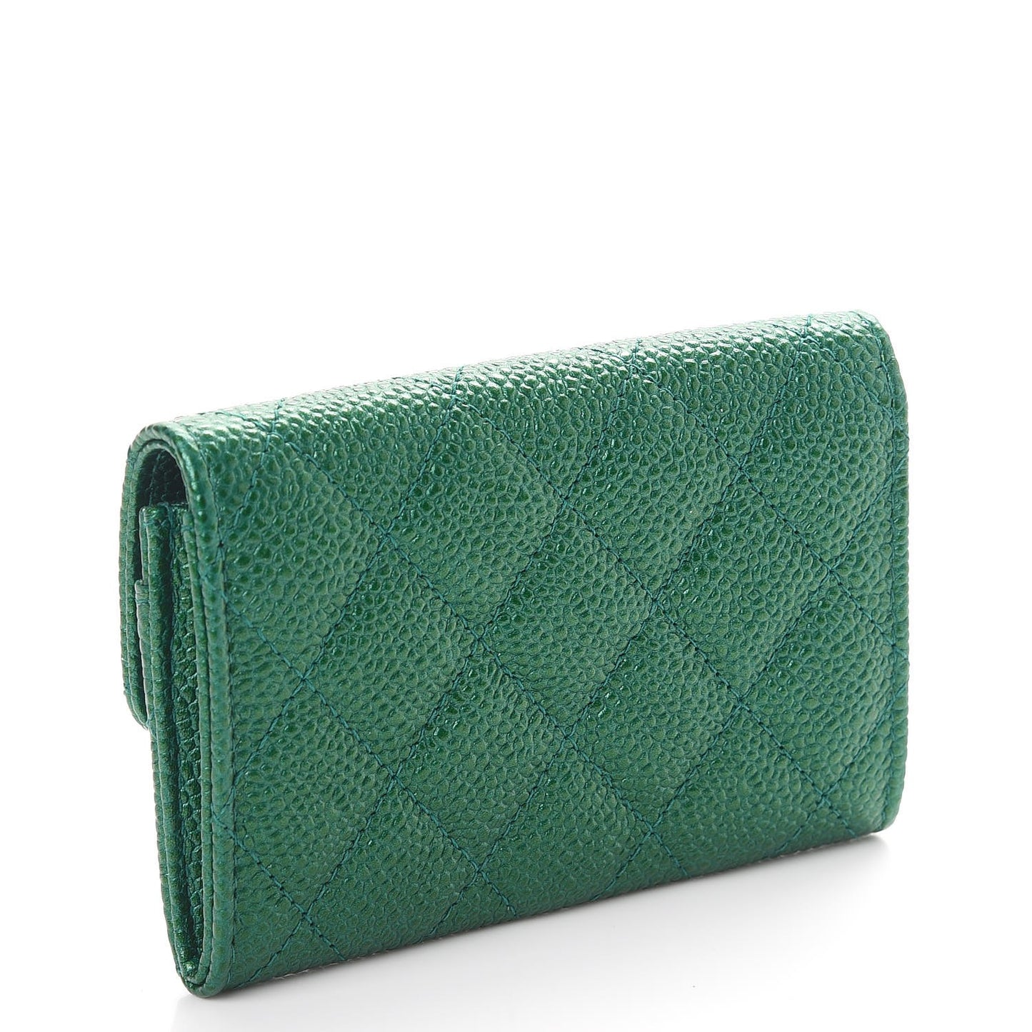 Metallic Caviar Quilted Card Holder Green