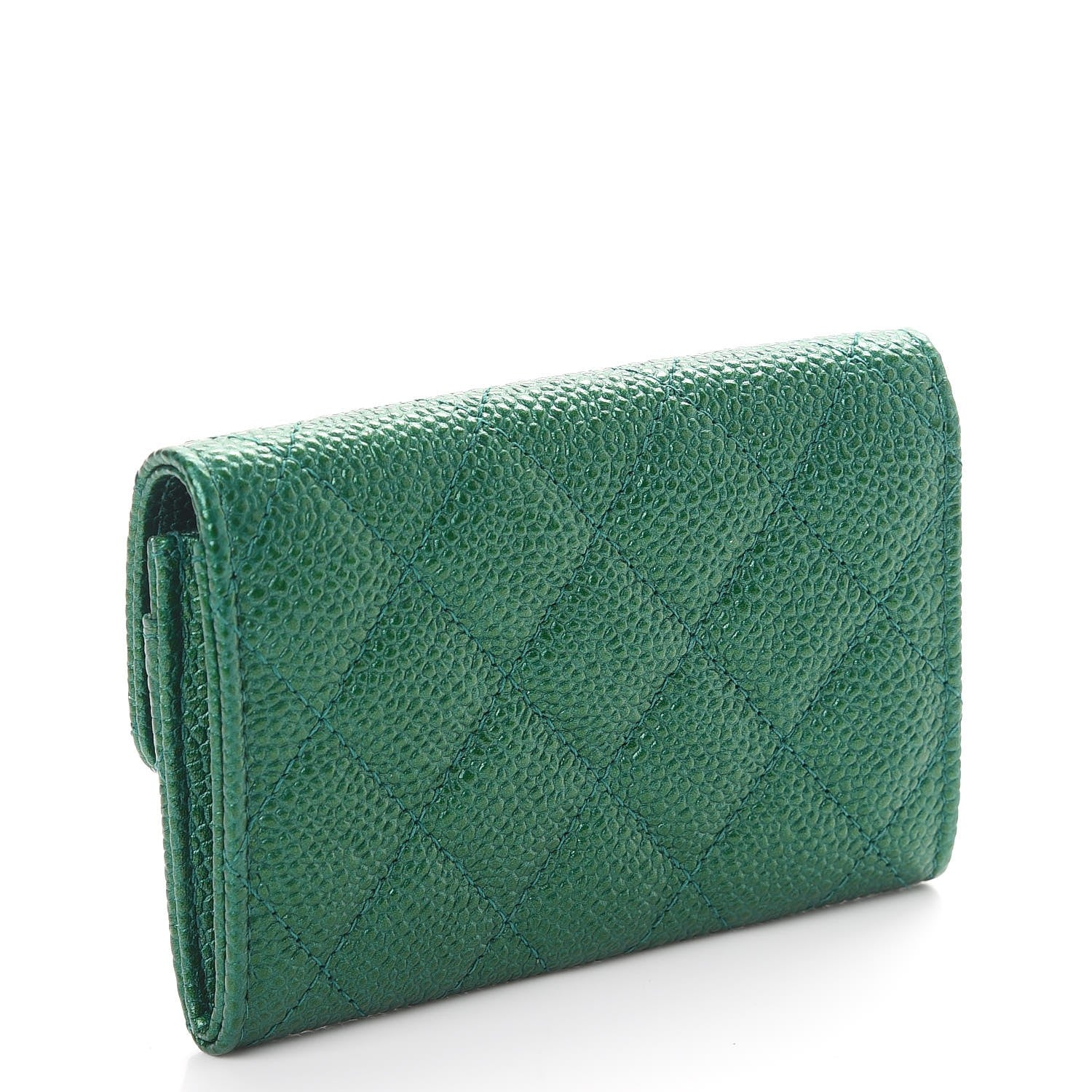 Chanel Metallic Caviar Quilted Card Holder Green 3 of 9