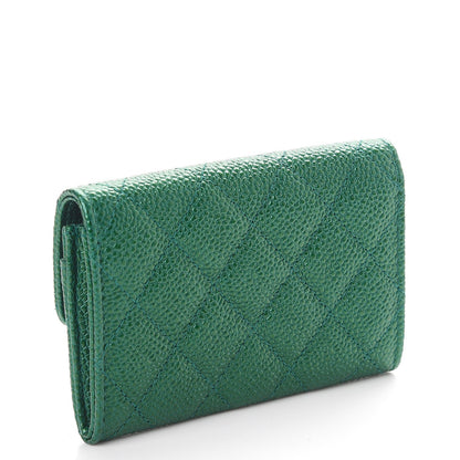Chanel Metallic Caviar Quilted Card Holder Green 3 of 9