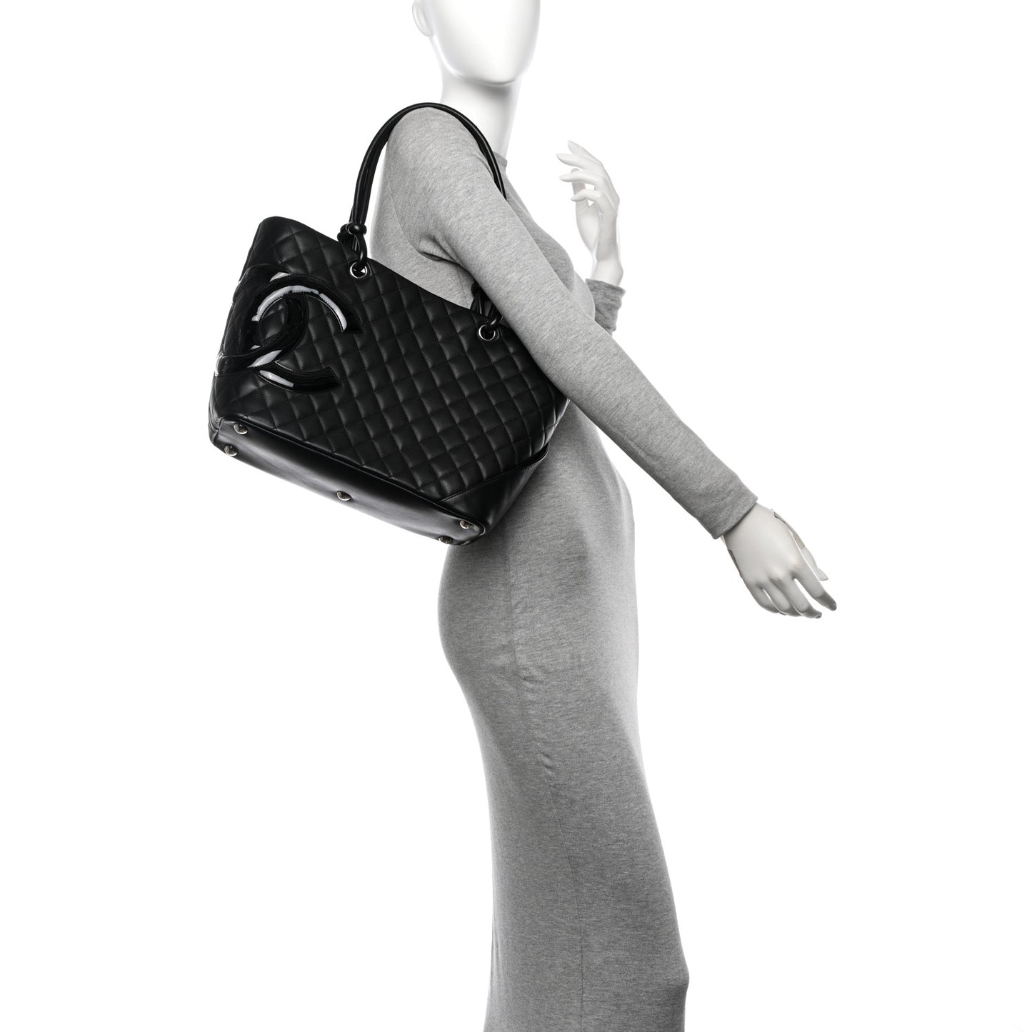 Calfskin Quilted Large Cambon Tote Black