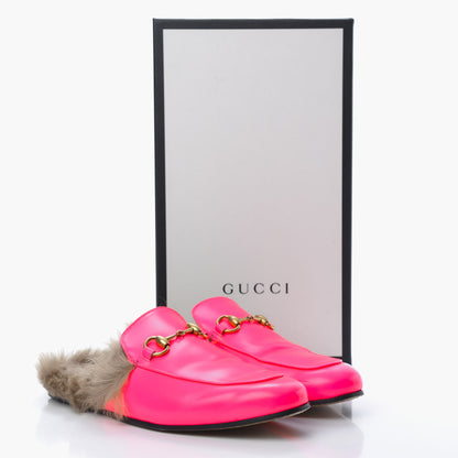 Gucci Calfskin Fur Mens Princetown Slippers 8 Fuxia Fluo Natural 13 of 13