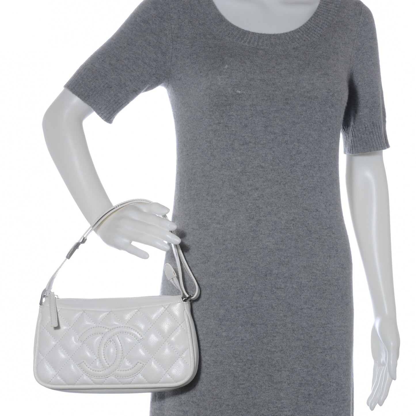 Caviar Quilted Small Pochette Bag White