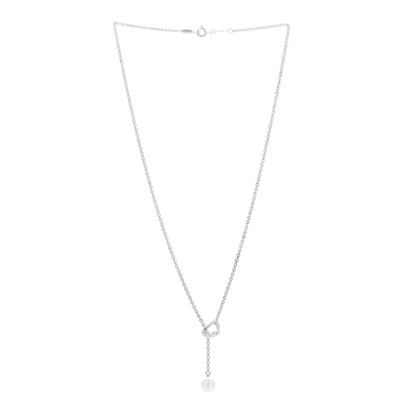 Sterling Silver Pearl 7.5-8mm Elsa Peretti Open Heart Lariat Necklace