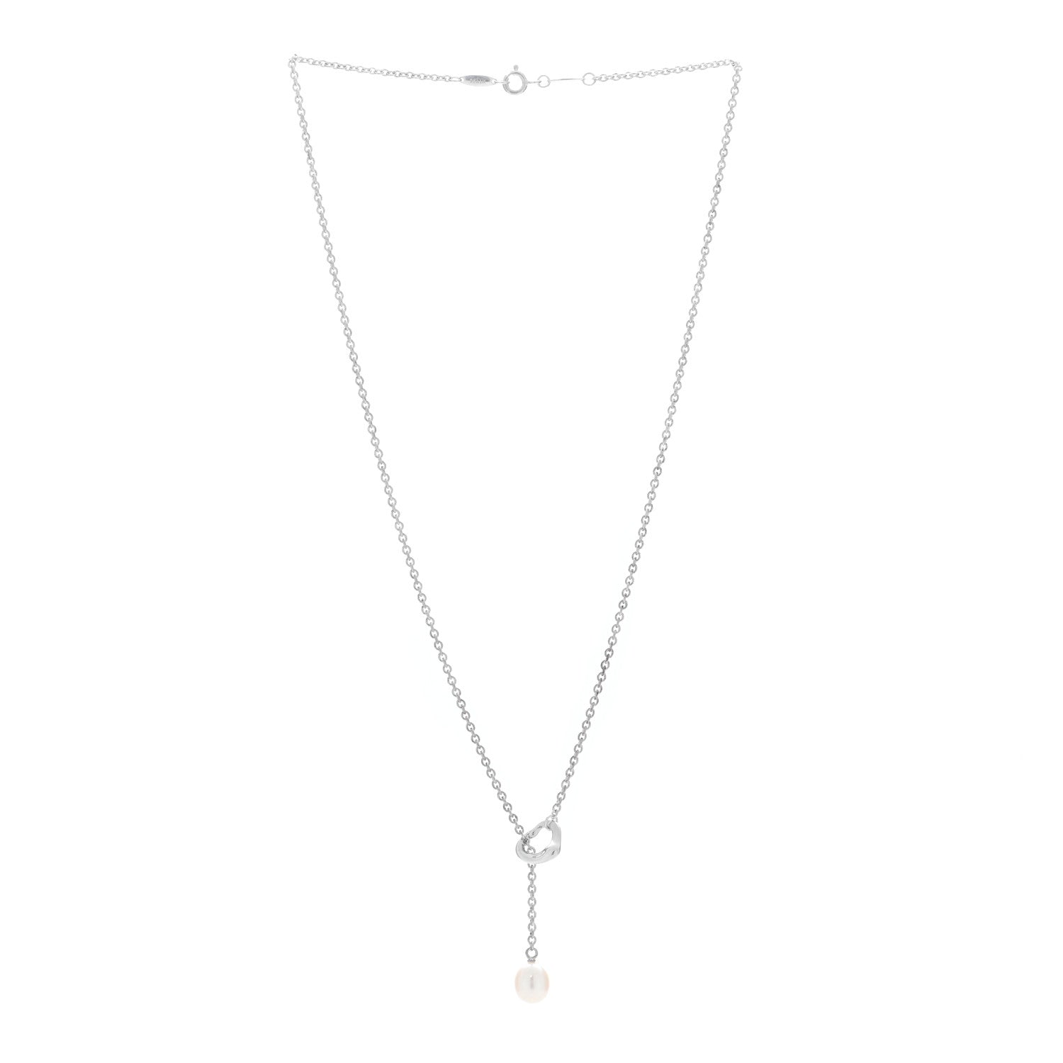Tiffany Sterling Silver Pearl 7.5-8mm Elsa Peretti Open Heart Lariat Necklace 2 of 5
