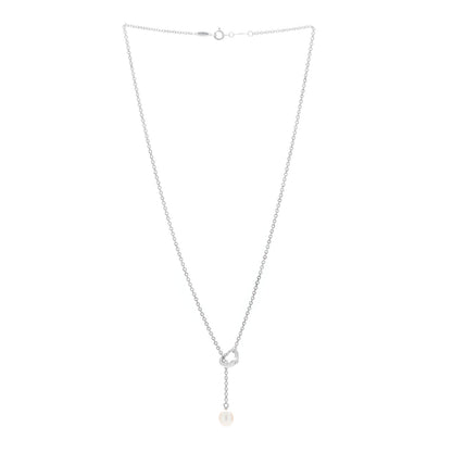 Tiffany Sterling Silver Pearl 7.5-8mm Elsa Peretti Open Heart Lariat Necklace 2 of 5