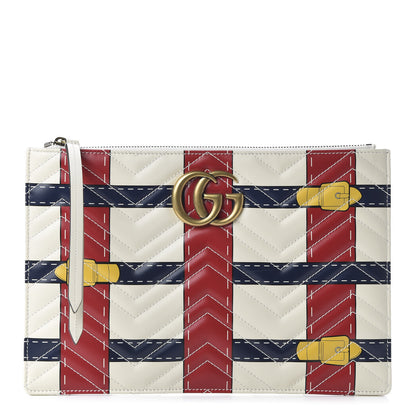 Gucci Calfskin Matelasse Trompe L'Oeil Print GG Marmont Zip Pouch White 1 of 11