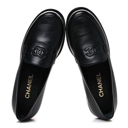 Chanel Lambskin CC Mocassin Loafers 38 Black 2 of 11