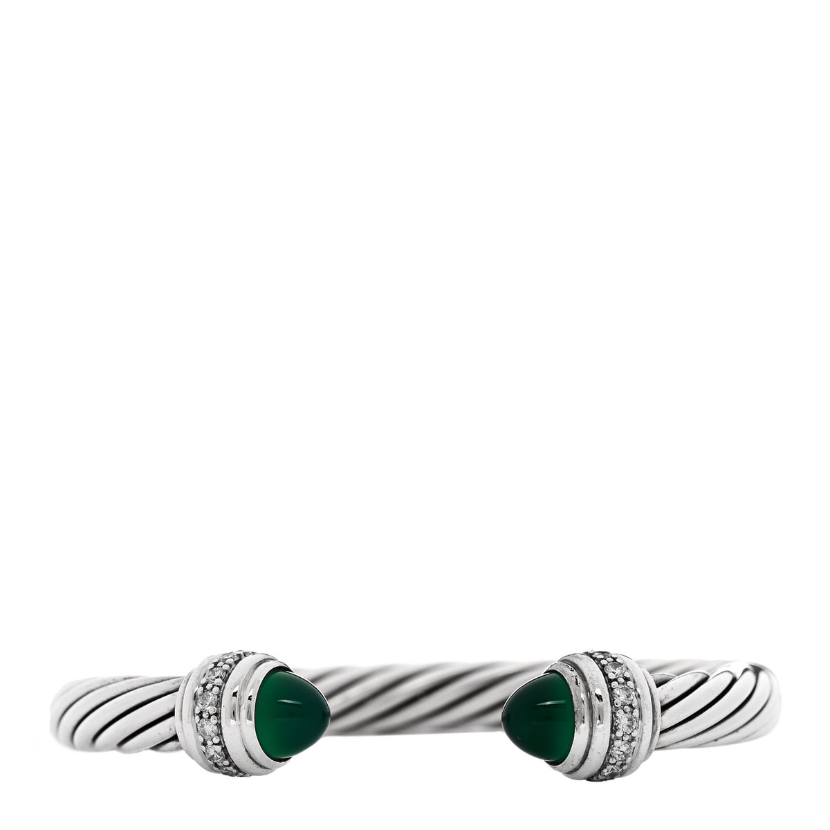 David Yurman Sterling Silver Diamond Green Onyx 7mm Cable Classics Bracelet 1 of 4