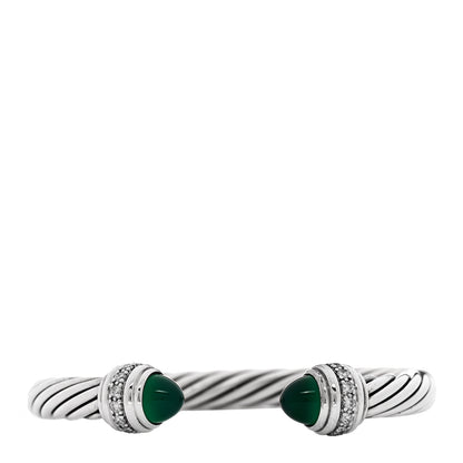 David Yurman Sterling Silver Diamond Green Onyx 7mm Cable Classics Bracelet 1 of 4