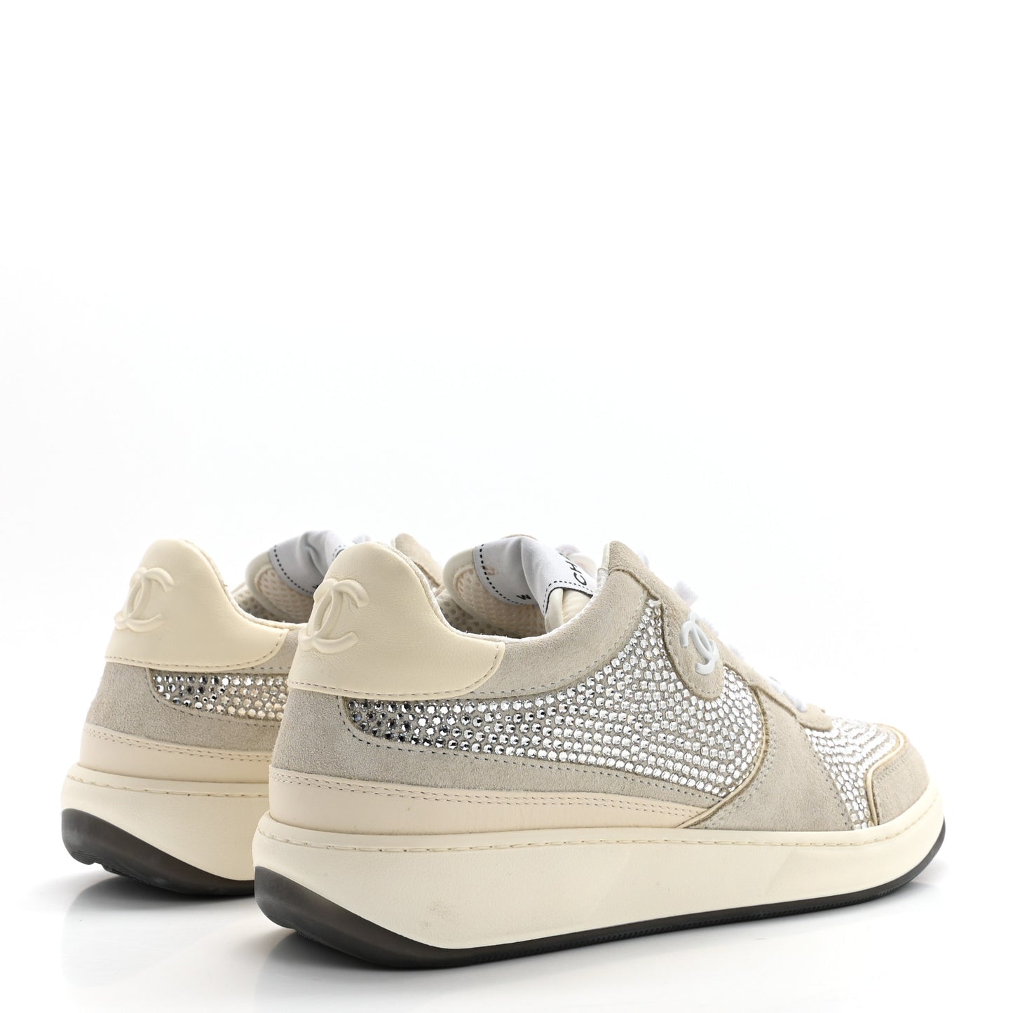 Calfskin Suede Crystal Womens CC Sneakers 38.5 White