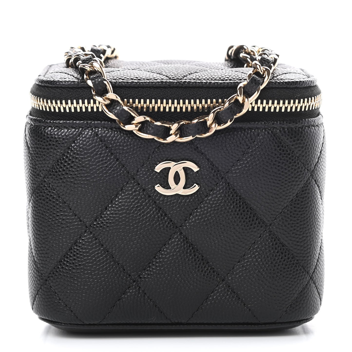 Caviar Quilted Mini Vanity Case With Chain Black