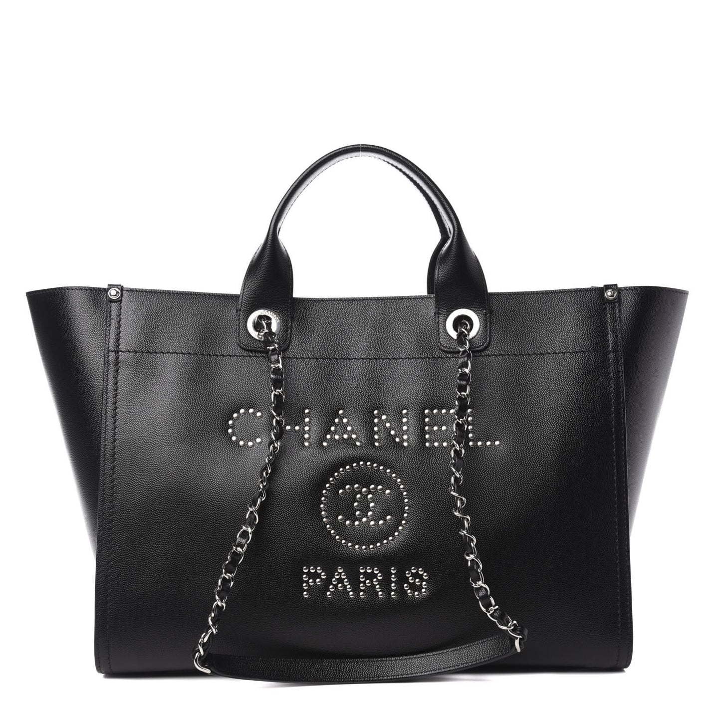 Caviar Medium Studded Deauville Tote Black