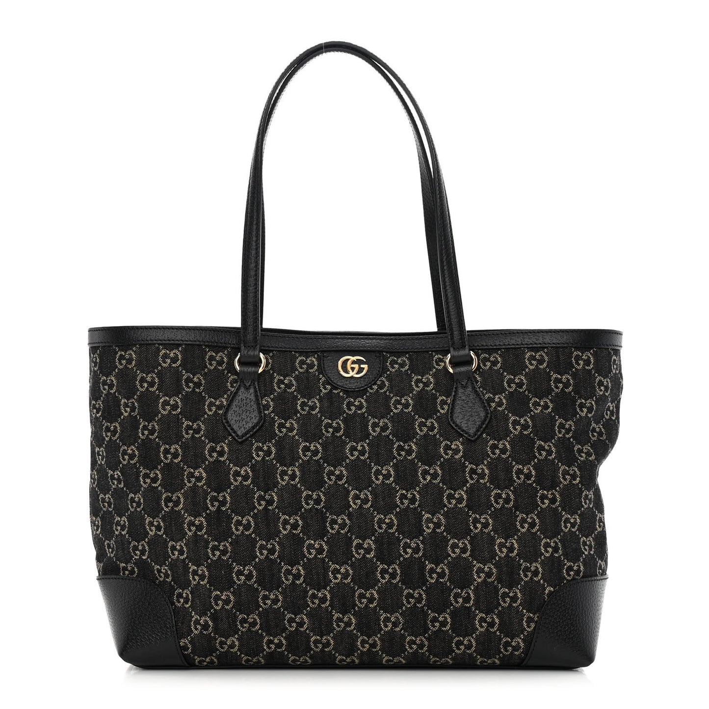 Jacquard Black Denim GG Monogram Medium Ophidia Shopping Tote Black Ivory